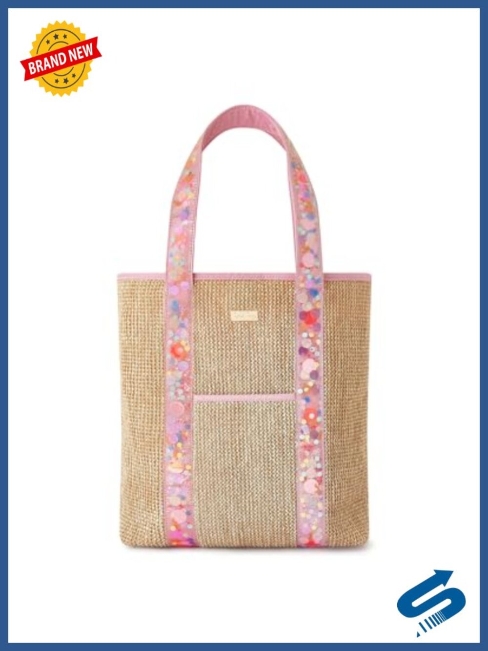 Woven Confetti Tote Bag Nylon Straps Gold Hardware Travel Beach